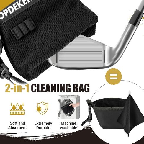 Golf Ball and Club Cleaning Bag, 3-Layer Golf Ball Cleaner Pouch with Waffle Cloth Towel, Waterproof PVC Liner, High Cleanliness Soft Silver Wire, Golf Club Cleaning Bag Accessories with 3 Tee Holder in Kuwait