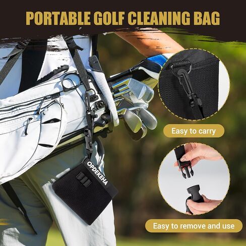 Golf Ball and Club Cleaning Bag, 3-Layer Golf Ball Cleaner Pouch with Waffle Cloth Towel, Waterproof PVC Liner, High Cleanliness Soft Silver Wire, Golf Club Cleaning Bag Accessories with 3 Tee Holder in Kuwait