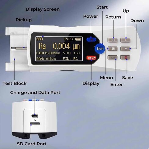 ERICAT Metal Roughness Measuring Instrument, Handheld Surfaces Roughness Tester Meter with 13 Parameters, 160 Μm Measuring Range and High Precision 0.001μm, Suitable for Roughness Detection in Saudi Arabia