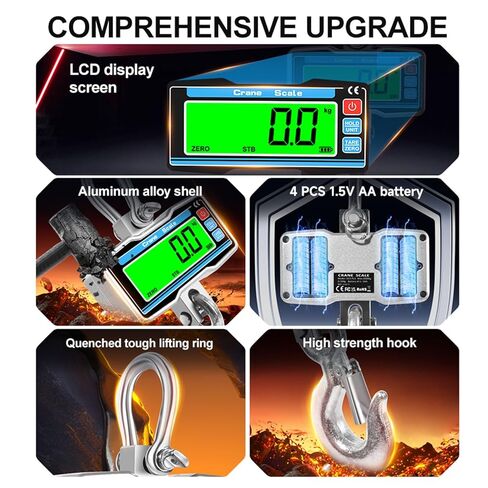 Fockety Digital Crane Scale, 2000kg 4400lbs Industrial Hanging Scale LCD Display Crane 0.8 Inch 5 Digit Mini with Hooks for Farm Fishing Outdoor in Saudi Arabia