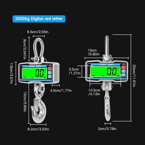 Fockety Digital Crane Scale, 2000kg 4400lbs Industrial Hanging Scale LCD Display Crane 0.8 Inch 5 Digit Mini with Hooks for Farm Fishing Outdoor in Saudi Arabia