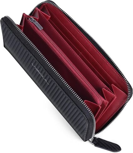 VISOUL Leather Long Zipper Pouch Wallet for Men and Women with RFID Blocking, Large Clutch Cash Long Wallet with Zipper (Black) in Kuwait