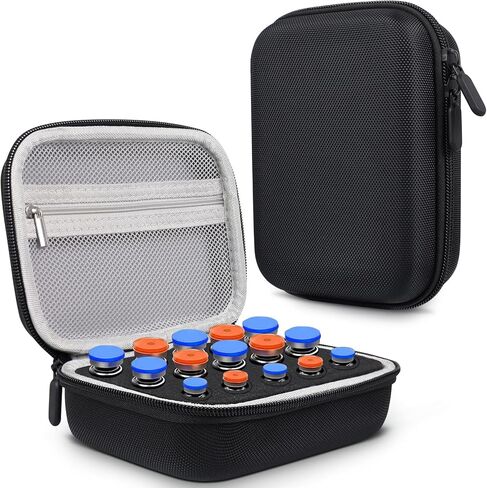 15 Slots Insulin Vial Holder, Peptide Case for 1-3ml Vials & Insulin Vial Case for 5-10ml Vials, Diabetes Medication Organizer, No Vials, Black in Kuwait