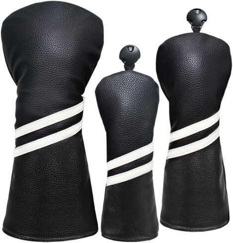 Scott Edward 3 PCS Golf Club Covers Pu Golf Headcovers Golf Club Protector Fit Well Driver و Fairway Wood Fit معظم نوادي الجولف الأسود الأبيض in Kuwait