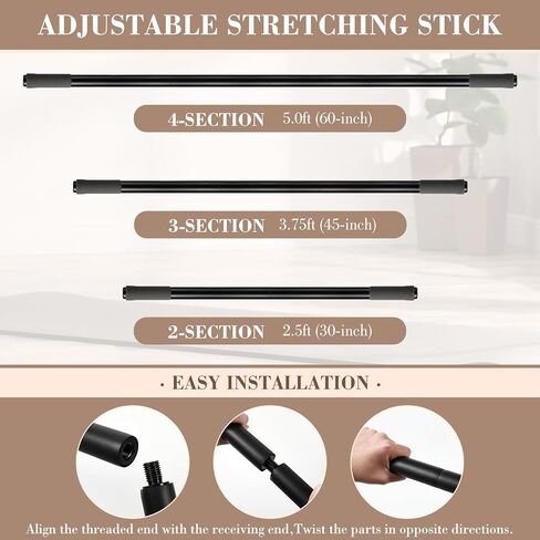 4 Pcs Yoga Stick with Exercise Strap Yoga Blocks Exercise Rod Workout Staff 58 Inch Sturdy Carbon Steel Stretching Stick Adjustable Rod with Non Slip Ends for Physical Pilates in Kuwait