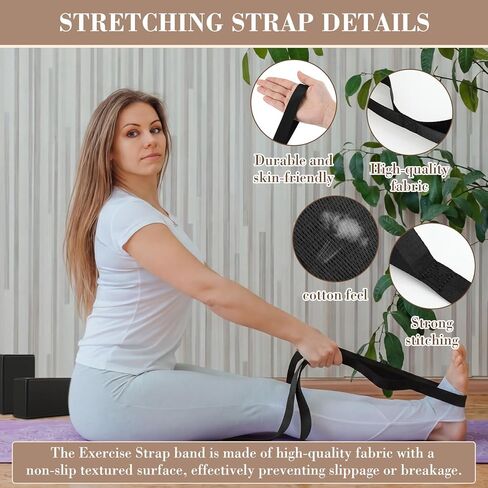 4 Pcs Yoga Stick with Exercise Strap Yoga Blocks Exercise Rod Workout Staff 58 Inch Sturdy Carbon Steel Stretching Stick Adjustable Rod with Non Slip Ends for Physical Pilates in Kuwait