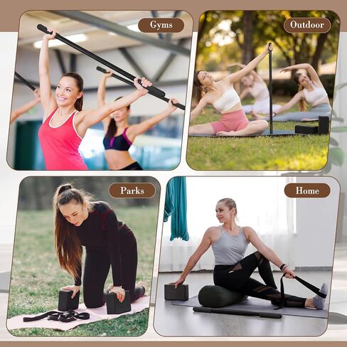 4 Pcs Yoga Stick with Exercise Strap Yoga Blocks Exercise Rod Workout Staff 58 Inch Sturdy Carbon Steel Stretching Stick Adjustable Rod with Non Slip Ends for Physical Pilates in Kuwait