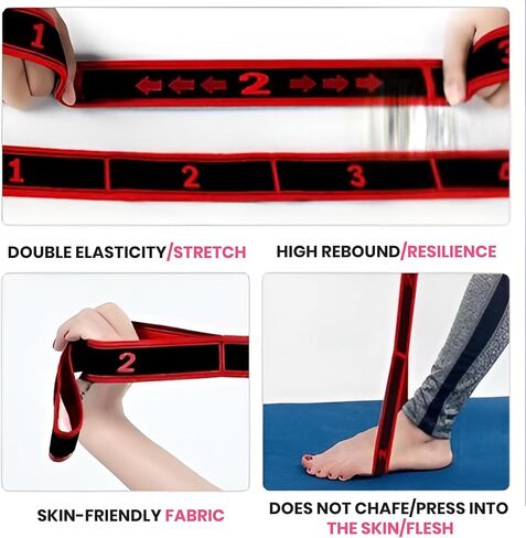 Stretching Strap - Yoga Stretch Belt with 8 Loops, Multi-Segment Design & Storage Bag - Elastic Exercise Strap for Physical Therapy, Home Workout, Pilates in Saudi Arabia