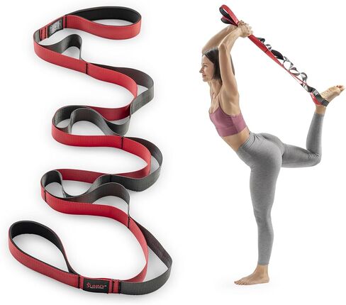 حزام يوجا ممتاز من Sunny Health & Fitness مع 8 حلقات قبضة فردية - حزام متين من البوليستر مقاس 75 بوصة × 1.5 بوصة للمرونة والعلاج الطبيعي والبيلاتيس وتمارين الجسم بالكامل in Saudi Arabia