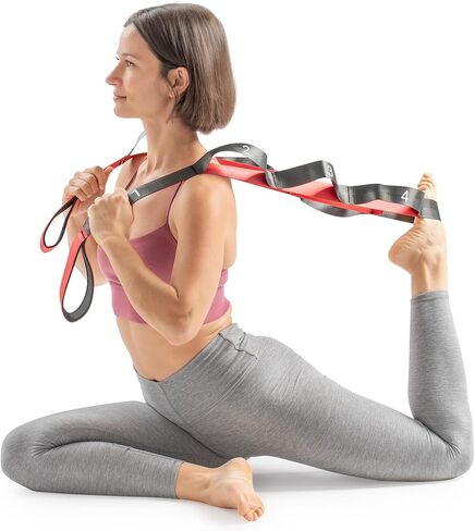حزام يوجا ممتاز من Sunny Health & Fitness مع 8 حلقات قبضة فردية - حزام متين من البوليستر مقاس 75 بوصة × 1.5 بوصة للمرونة والعلاج الطبيعي والبيلاتيس وتمارين الجسم بالكامل in Saudi Arabia