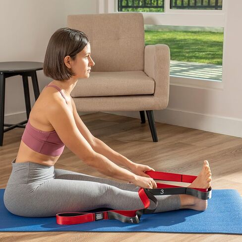 حزام يوجا ممتاز من Sunny Health & Fitness مع 8 حلقات قبضة فردية - حزام متين من البوليستر مقاس 75 بوصة × 1.5 بوصة للمرونة والعلاج الطبيعي والبيلاتيس وتمارين الجسم بالكامل in Saudi Arabia