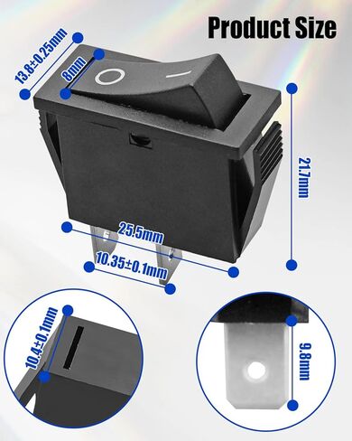 2 Pcs RK1-11 Rocker Switch 16A 125/250VAC 2 Pins 2 Positions for Automobiles Ships Household Appliances, Black in Saudi Arabia