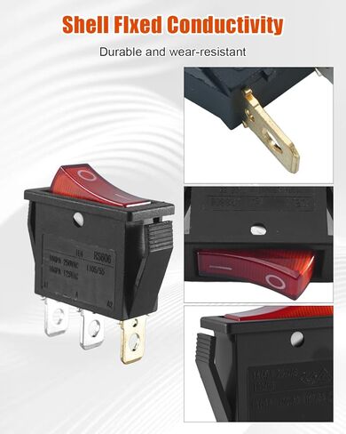 2PCS RS606 Rocker Switch 3 Pin 2 Position Boat Rocker On Off Switch, Fit for LE-CI 16A 250VAC Normally Open Power Switch Red Light in Saudi Arabia
