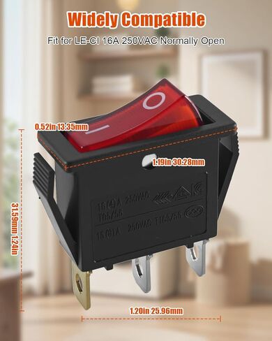 2PCS RS606 Rocker Switch 3 Pin 2 Position Boat Rocker On Off Switch, Fit for LE-CI 16A 250VAC Normally Open Power Switch Red Light in Saudi Arabia