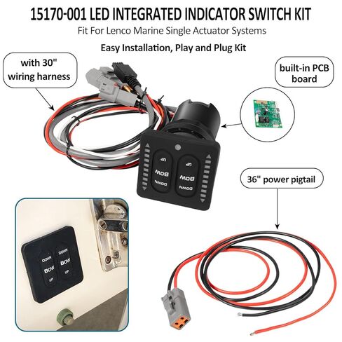 15170-001 Trim Tab Switch LED Integrated Indicator Tactile Kit with Pigtail Replacement Fit for Lenco Marine Single Actuator System in Saudi Arabia