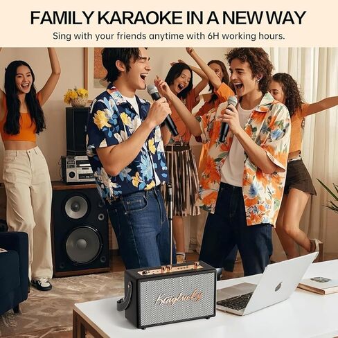 Karaoke Machine for Adults Kids Portable Retro Bluetooth Speaker with 2 Wireless Microphones for Family Fun/Birthday Party/Outdoor/Teaching Supports BT/AUX/USB/TF/TWS Gift for Loved Ones in Saudi Arabia