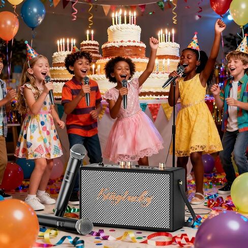Karaoke Machine for Adults Kids Portable Retro Bluetooth Speaker with 2 Wireless Microphones for Family Fun/Birthday Party/Outdoor/Teaching Supports BT/AUX/USB/TF/TWS Gift for Loved Ones in Saudi Arabia