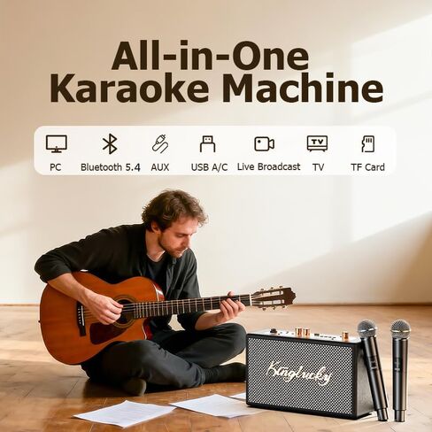 Karaoke Machine for Adults Kids Portable Retro Bluetooth Speaker with 2 Wireless Microphones for Family Fun/Birthday Party/Outdoor/Teaching Supports BT/AUX/USB/TF/TWS Gift for Loved Ones in Saudi Arabia