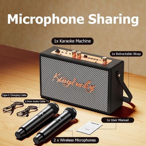Karaoke Machine for Adults Kids Portable Retro Bluetooth Speaker with 2 Wireless Microphones for Family Fun/Birthday Party/Outdoor/Teaching Supports BT/AUX/USB/TF/TWS Gift for Loved Ones in Saudi Arabia