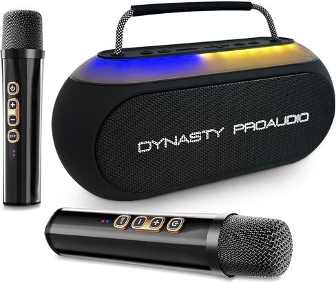 Dynasty ProAudio SB-230 Portable Bluetooth Speaker/Karaoke Machine with Two Wireless Microphones, Waterproof, Supports for USB, AUX, TF-Card, Color Change LED Lights (Black) in Kuwait