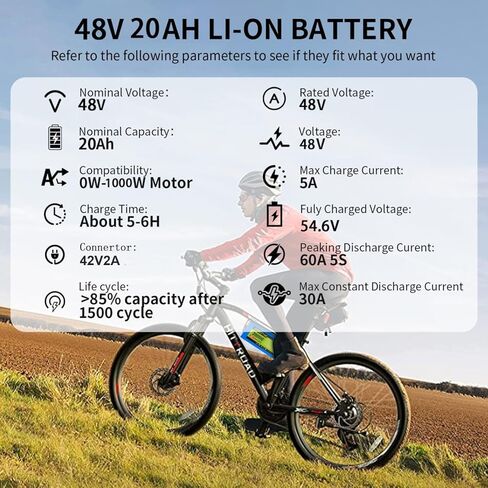 Ebike Battery 48V 20AH Scooter Lithium Battery Pack with 30A BMS for 200W-1500W Electric Bikes and Other Motor, (UL Certificated) in Saudi Arabia