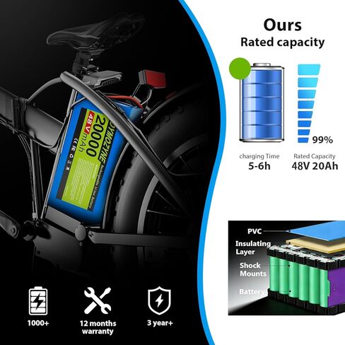 حزمة بطارية ليثيوم سكوتر Ebike 48V 20AH مع 30A BMS للدراجات الكهربائية 200W-1500W والمحركات الأخرى، (معتمدة من UL) in Kuwait