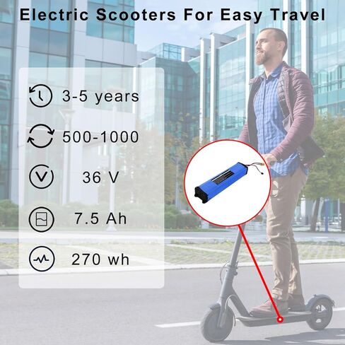 بطارية بديلة 36 فولت 7500 مللي أمبير في الساعة لجهاز Hiboy S2/ Hiboy KS4 مع حزمة بطارية ليثيوم عالية الأداء بقدرة 270 وات في الساعة مع فتحات لولبية، الحجم: 1.57 * 2.59 * 12.3 بوصة in Kuwait