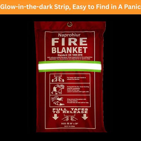 Silicone-coated Fire Blanket for Home and Kitchen | 2 Pack 40"x40" Skin-friendly Emergerncy Fire Blanket | Glow-in-the-dark Design | Housewarming Gift for Loved Ones in Saudi Arabia