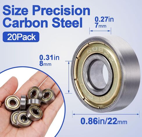20 Pack 608 ZZ Skateboard Ball Bearing, Double Metal Sealed 608 zz Bearings, 8 x 22 x 7 mm Deep Groove Bearing Steel for Inline Skates, Scooters in Saudi Arabia