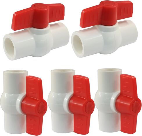 5 Pack 3/4 Inch PVC Ball Valve with Red T-Handle, Slip Socket Shut-Off Valve for Water Supply, Irrigation Systems, Swimming Pools & Outdoor Plumbing, Without Thread in Kuwait