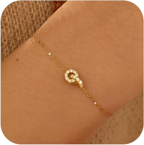 Dainty Interlocking Circles Bracelet for Women 925 Sterling Silver 14K Gold Plated Double Hoop CZ Pendant Lobster Buckle to Daughter Mother Friendship Bracelet Wedding Jewelry Graduation Gifts for Her in Kuwait