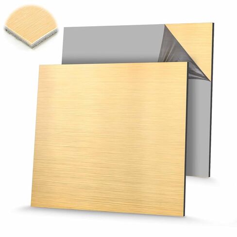 Blulu 2 Pcs Aluminum Composite Panel, 1/8" Thick Rectangle Aluminum Plastic Composite Sheet Plate for Industry Crafting Handcraft DIY Projects, Brushed Gold (36"x24") in Saudi Arabia