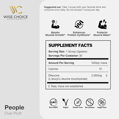 Wise Choice Dileucine Peptide Supplement Powder | 2000mg Leucine Peptide for Muscle Growth & Recovery | Supports Protein Synthesis | 30 Servings in Saudi Arabia