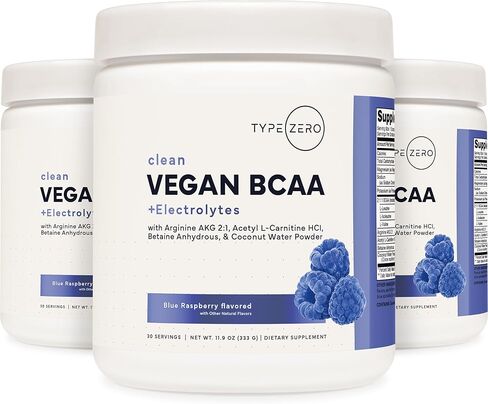 Type Zero Ultra Clean Vegan BCAA Powder + Electrolytes (Blue Raspberry | 6G) 2:1:1 Sugar-Free/No Sucralose BCAAs Amino Acids Supplement - BCAA Vegan Amino Acids After Workout Drink, 30 Servings in Kuwait