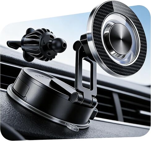 SUPERONE for Magsafe Car Mount [88LBS Powerful Suction] Magnetic Phone Holder for Car Dash Windshield, Suction Cup Phone Mount for iPhone 16 Pro Max Plus 15 14 13 12/Magsafe Case/All Car-Carbon Fiber in Kuwait