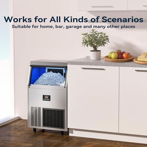 آلة صنع الثلج التجارية من كوليك، 200 رطل لكل 24 ساعة مع تخزين 55 رطل، تبريد الهواء تحت صانع الثلج المكعب، ماكينة صنع الثلج من الفولاذ المقاوم للصدأ ذاتية الاستخدام لبار المنزل والمرآب في الهواء الطلق in Kuwait