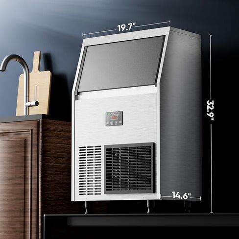 صانع الثلج التجاري من Coolake بقوة 130 رطلًا/24 ساعة مع تخزين 34 رطلًا، من الفولاذ المقاوم للصدأ تحت صانع الثلج المضاد، آلة ثلج قائمة بذاتها للتنظيف الذاتي ومبردة بالهواء لمطبخ البار المنزلي in Kuwait