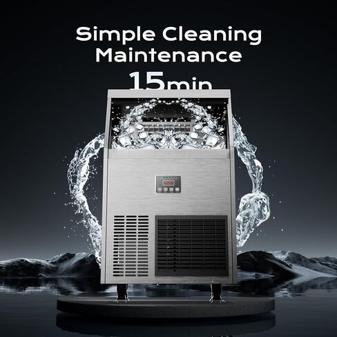 صانع الثلج التجاري من Coolake بقوة 130 رطلًا/24 ساعة مع تخزين 34 رطلًا، من الفولاذ المقاوم للصدأ تحت صانع الثلج المضاد، آلة ثلج قائمة بذاتها للتنظيف الذاتي ومبردة بالهواء لمطبخ البار المنزلي in Kuwait