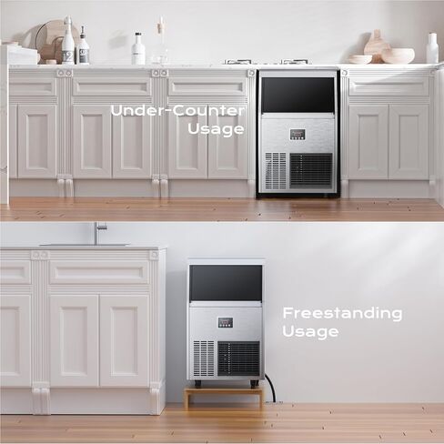 صانع الثلج التجاري من Coolake بقوة 130 رطلًا/24 ساعة مع تخزين 34 رطلًا، من الفولاذ المقاوم للصدأ تحت صانع الثلج المضاد، آلة ثلج قائمة بذاتها للتنظيف الذاتي ومبردة بالهواء لمطبخ البار المنزلي in Kuwait