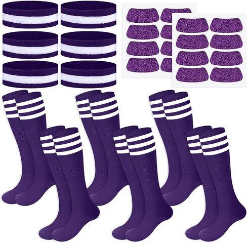 18 Pcs School Team Spirit Accessories Team Spirit Day Assorted 6 Sport Socks 6 Sport Headbands 6 Glitter Stickers for Youth Soccer Softball Football Volleyball Events in Kuwait
