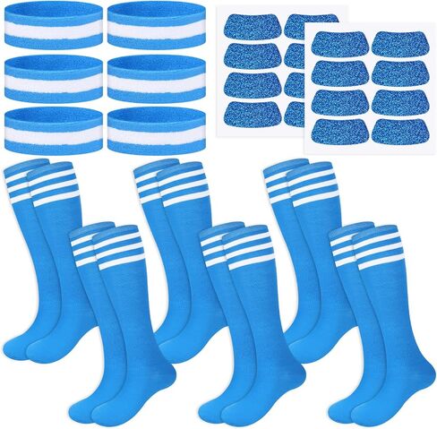 18 Pcs School Team Spirit Accessories Team Spirit Day Assorted 6 Sport Socks 6 Sport Headbands 6 Glitter Stickers for Youth Soccer Softball Football Volleyball Events in Kuwait