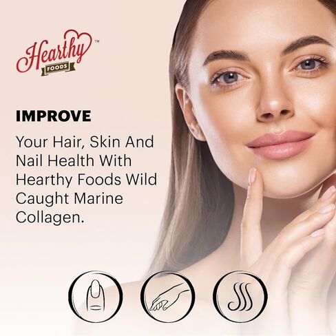 HEARTHY FOODS Marine Collagen Powder 16 Oz - Sourced from Wild-Caught Fish, Pescatarian Friendly, Keto Certified & Non-GMO Verified - Easy to Mix in Water - 45 Servings in Kuwait