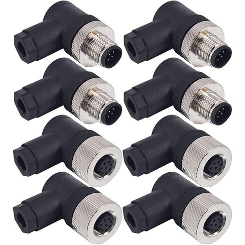 M12 8-Pin A-Code Right Angle Connector Set (8PCS) - IP67 Waterproof, 12mm Thread, 4 Male & 4 Female Industrial Aviation Connectors in Saudi Arabia