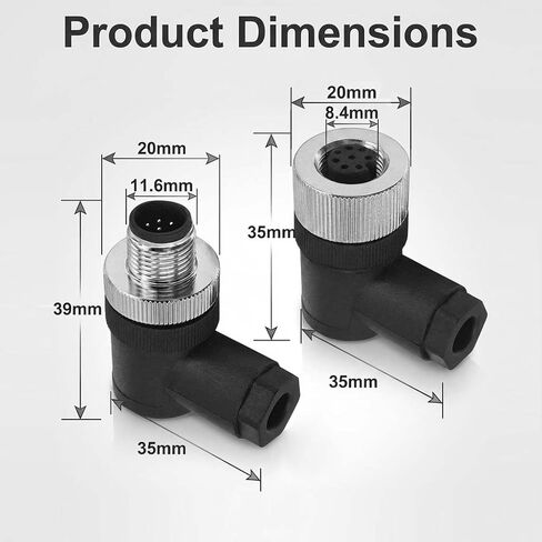 M12 8-Pin A-Code Right Angle Connector Set (8PCS) - IP67 Waterproof, 12mm Thread, 4 Male & 4 Female Industrial Aviation Connectors in Saudi Arabia