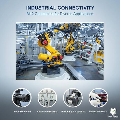 M12 8-Pin A-Code Right Angle Connector Set (8PCS) - IP67 Waterproof, 12mm Thread, 4 Male & 4 Female Industrial Aviation Connectors in Saudi Arabia