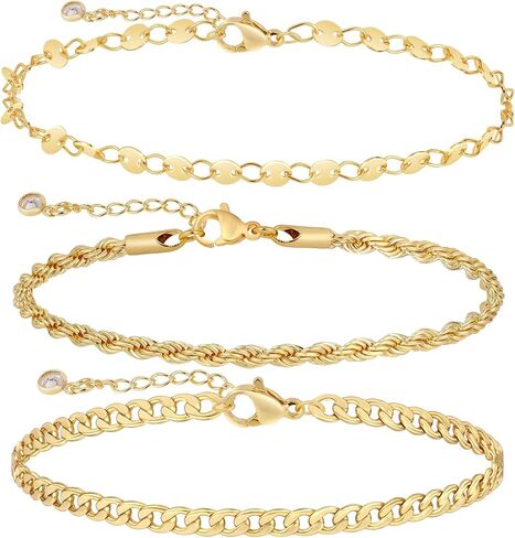 Gold Bracelets for Women Waterproof, 14K Real Gold Jewelry Trendy Thin Dainty Stackable Bracelet Pack Fashion Accessories Gifts for Womens Dainty Bracelets Silver Jewelry Gifts for Women Christmas in Saudi Arabia