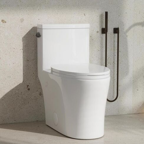 Elongated One-Piece Toilet, Full Skirt & Sleek Design, Dual Powerful Flush Toilet 0.8/1.28 GPF and MAP 1000g, Comfort Height Toilet, White, 12'' Rough-in in Kuwait