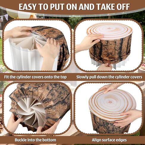 4 Pack Wood Buffet Risers, Foldable Food Risers with Wood Covers for Buffet Table, 12" Reusable Cardboard Cylinder Pedestal Stands for Wedding Birthday Party Decor in Saudi Arabia