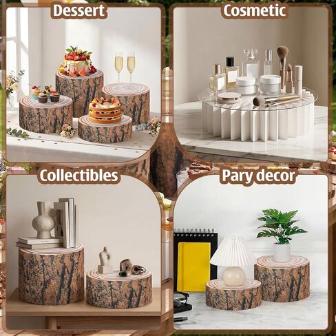 4 Pack Wood Buffet Risers, Foldable Food Risers with Wood Covers for Buffet Table, 12" Reusable Cardboard Cylinder Pedestal Stands for Wedding Birthday Party Decor in Saudi Arabia