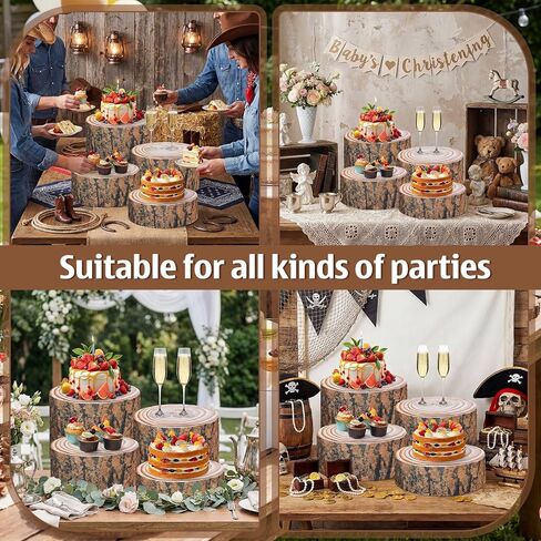 4 Pack Wood Buffet Risers, Foldable Food Risers with Wood Covers for Buffet Table, 12" Reusable Cardboard Cylinder Pedestal Stands for Wedding Birthday Party Decor in Saudi Arabia